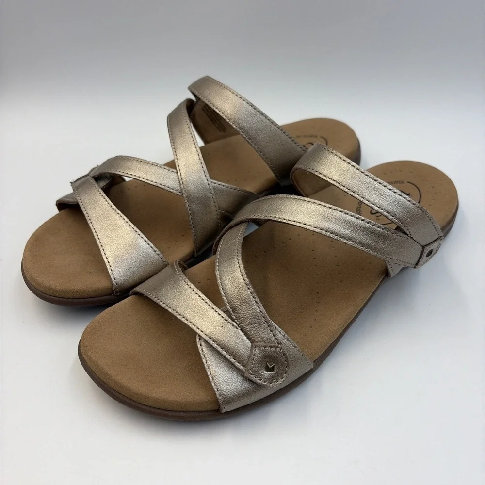Taos Double U Strappy Slide Sandals Women's Size 8 Champagne Leather